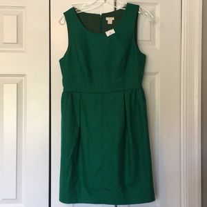 NWT J.Crew petite green pleated wool flannel dress